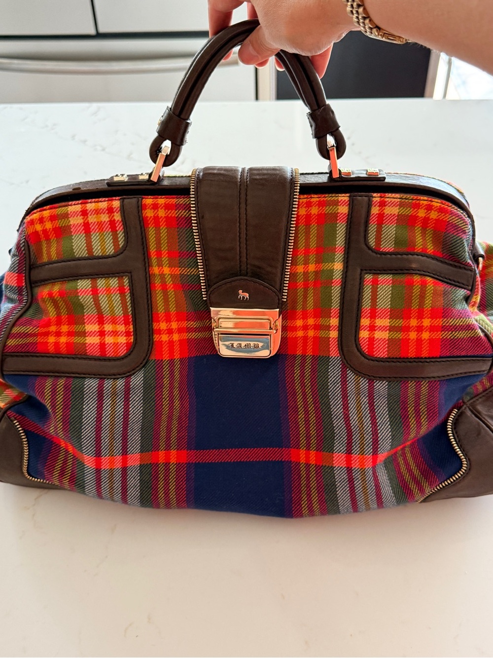RARE Vintage Y2K L.A.M.B. Gwen Stefani Edinburgh Tartan Plaid Doctor Bag Satchel